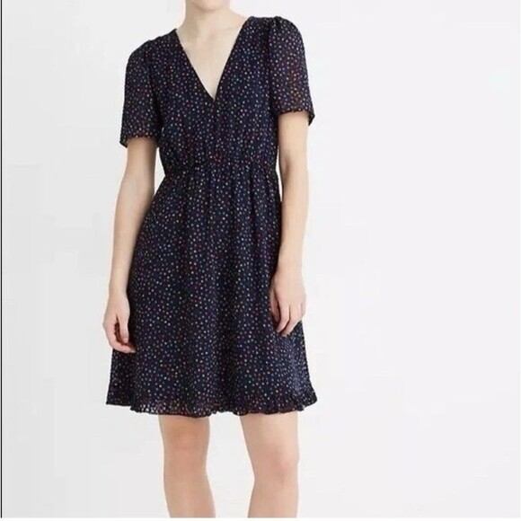 Madewel Women's  8 Navy Blue Flutter Sleeve Ruffle Hem Dress Rainbow Whimsical - Picture 1 of 11